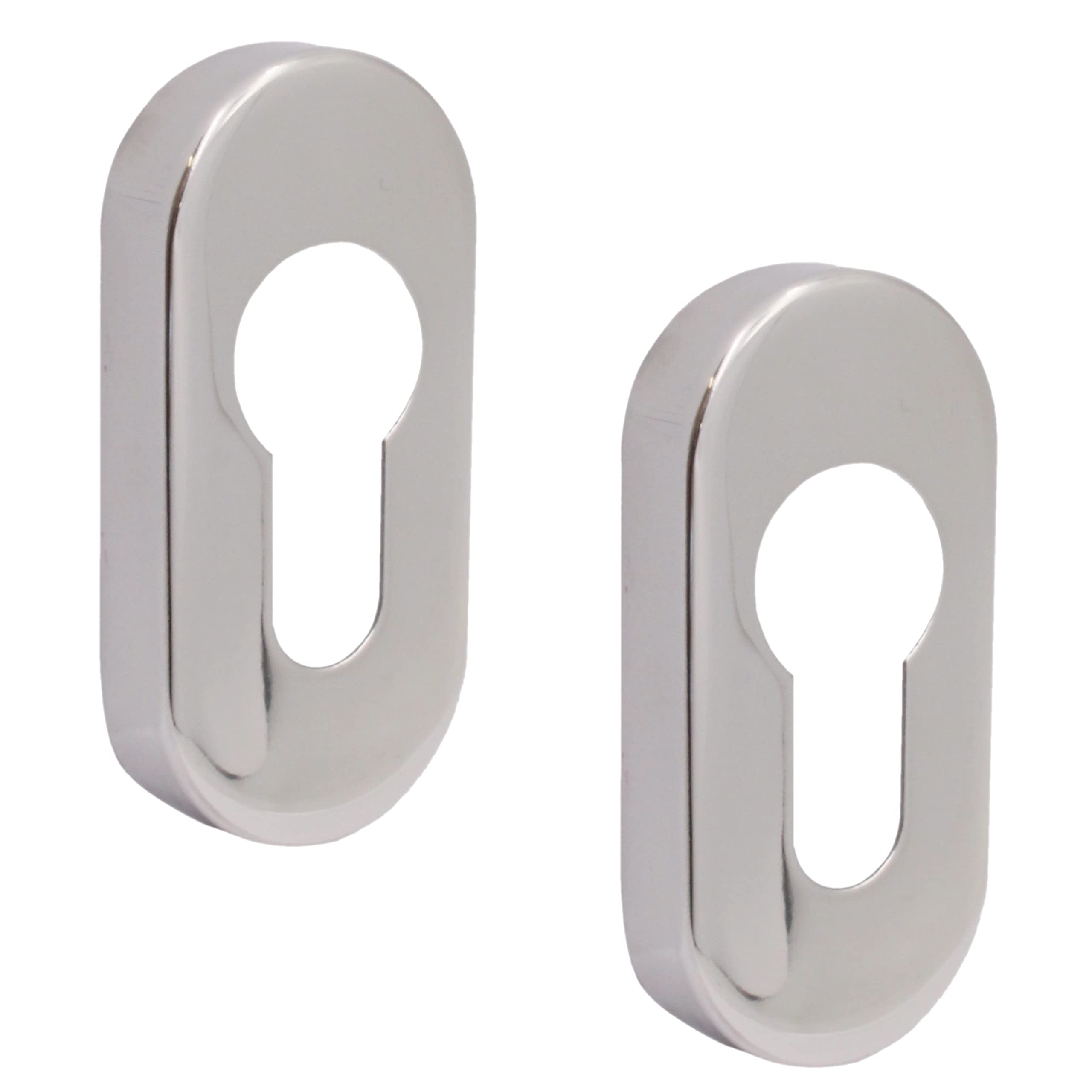 Upright Euro Escutcheon Oval Shaped Keyhole Cover - Polished Stainless Steel - Pack of 2