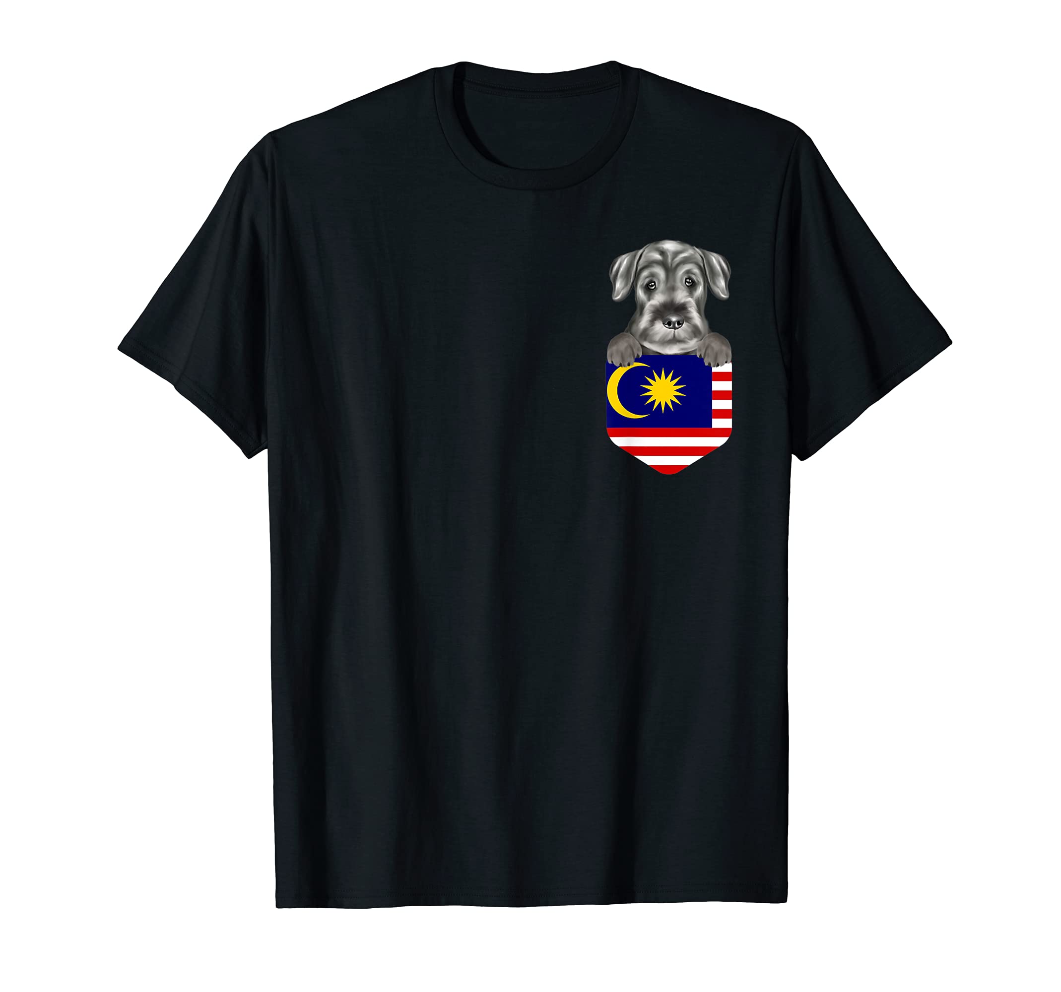 Malaysia Flag Standard Schnauzer Dog In Pocket T-Shirt