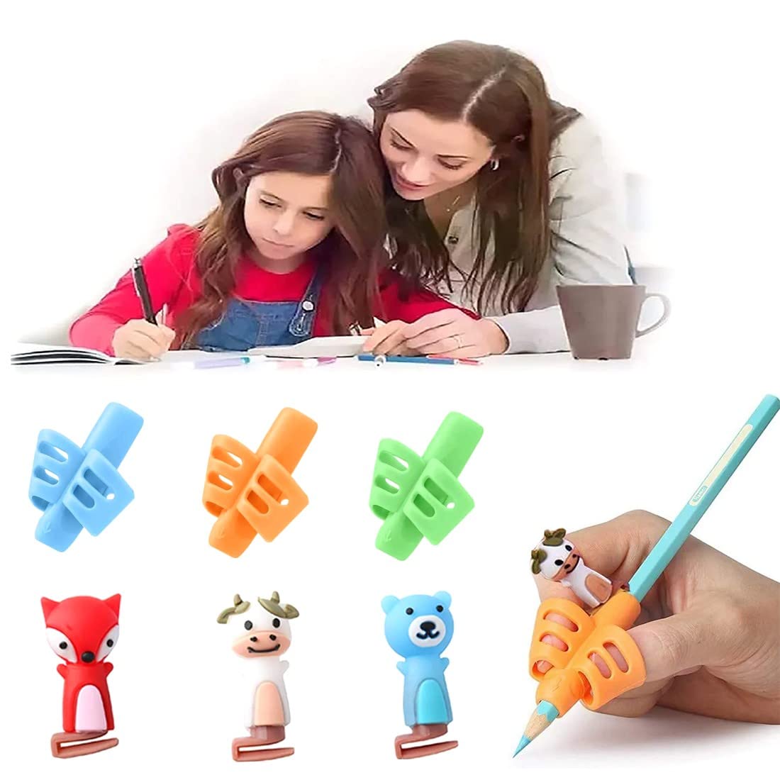 6-Piece Children's Pencil Adapter, Pen Cap, for Children Colored Silicone Pencil Grip, Posture Correction Tools for Students to Write and Practice