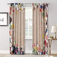 RWNFA Drape for Dining Room,Buttons Collection Fabric Texture Canvas Frame Sewing Needlecraft Contemporary Light Brown,Elegant Soft Durable Curtain for Door,52x96inch Each,2 Panels