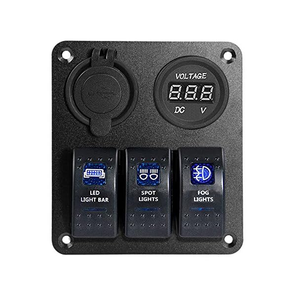 Proelectric-Blue-LED-Light-1-Waterproof-MarineBoat-Car-Switch-Panel-3-Gang-USB-Charger-Voltage-Indicator-Power-Socket-5-pin-On-Off-Rocker-Switch