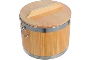 MUELODSIC Wooden Sushi Rice Bowl Lid 16cm Round Bucket Heat Retaining Wood Rice Container Inner Bowl for Serving and Storage
