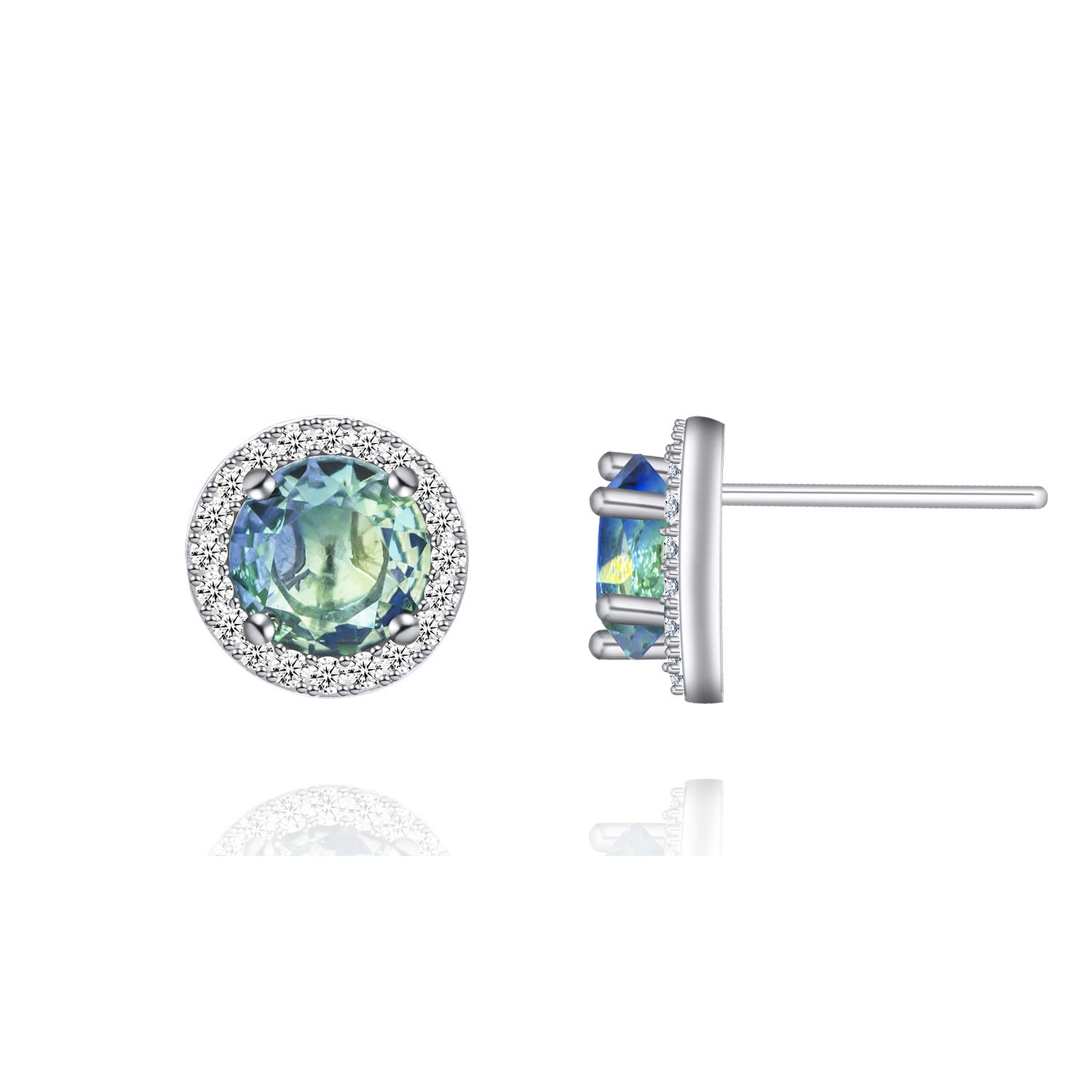 QUKE 8mm Ocean Blue Cubic Zirconia Crystal Round Stud Pierced Earrings Jewellery For Women Girls