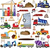 Big City Construction Wall Decals - Wall Art for Kids Rooms - Fun Trucks Cranes and Building Vehicles