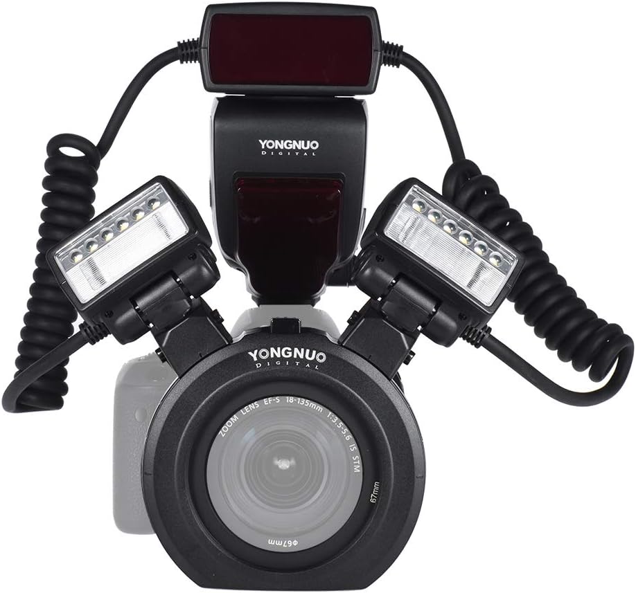 YONGNUO YN24EX E-TTL Macro Flash Speedlite 5600K with 2pcs Flash Heads and 4pcs Adapter Rings Compatible with Canon EOS 1Dx 5D3 6D 7D 70D 80D Cameras