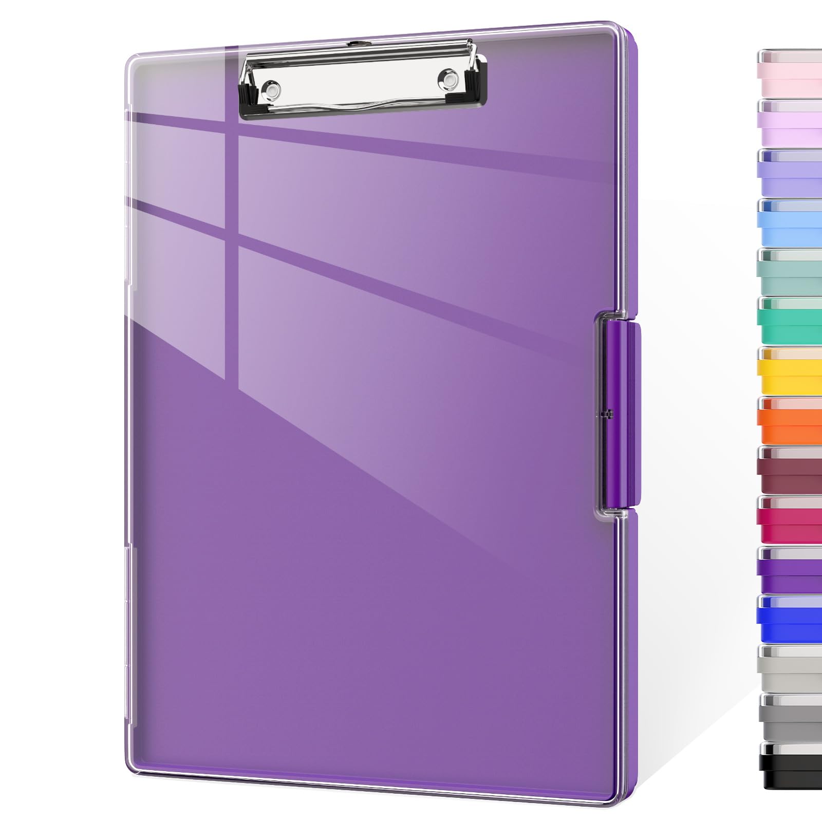 Piasoenc Clipboard with Storage, 8.5 x 11 Clip Boards with 2 Storage Case and A4 Paper Folder, Clear Dry Erase Top Panel, Heavy Duty Plastic, Folio & Side-Opening, for Nurses, Teachers, Deep Purple