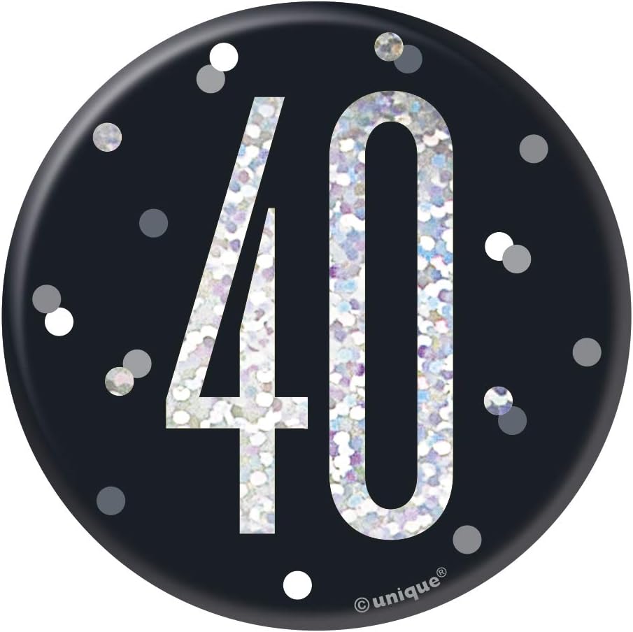 Round Prismatic 40th Birthday Badge, Black, Age 40 - Image 3