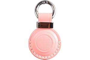 KEEPXYZ Genuine Leather Airtag Holder Suitable for Apple Airtag Keychain Leather, Secure Air Tag Holder with Stainless Steel Ring Lock, Durable Airtag Case Cover Key Ring - Pink V2.0 (No Hole)