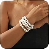 CLOORDE 6 Pcs Pearls Bracelets Set for Women Stretch Pearl Bracelet Stack Multi-layer Vintage White Pearls Beaded Brace-lets Party Prom Bridesmaid Wedding Jewelry Accessories Gift for Her