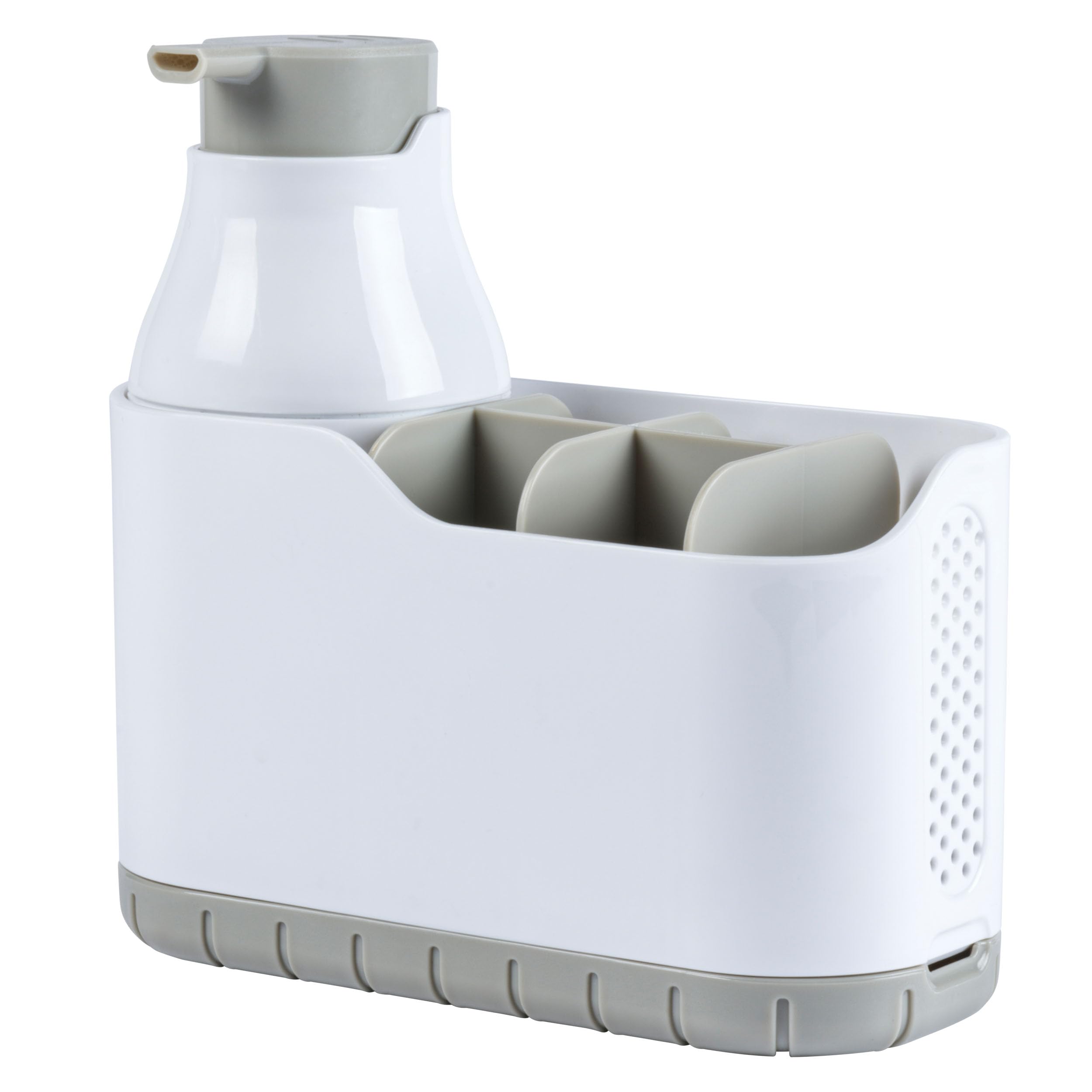 Beldray LA032746UFFEU7 Antibac Set – Soap Dispenser with Foam Press Pump Design, Adjustable Caddy, Antibacterial Protect Against Harmful Bacteria, Grey, White with Storage Basket, one Size