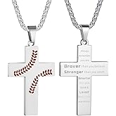 Baseball Cross Necklace for Men - Inspirational Bible Verse Pendant, Stainless Steel Chain, 22+2 inch Sports Jewelry Gift