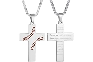 SUSOOK Baseball Cross Necklace for Inspirational Bible Verse Cross Pendant Stainless Steel Chain 22+2 inch Baseball Sports Jewelry Baseball Gift for Men Women
