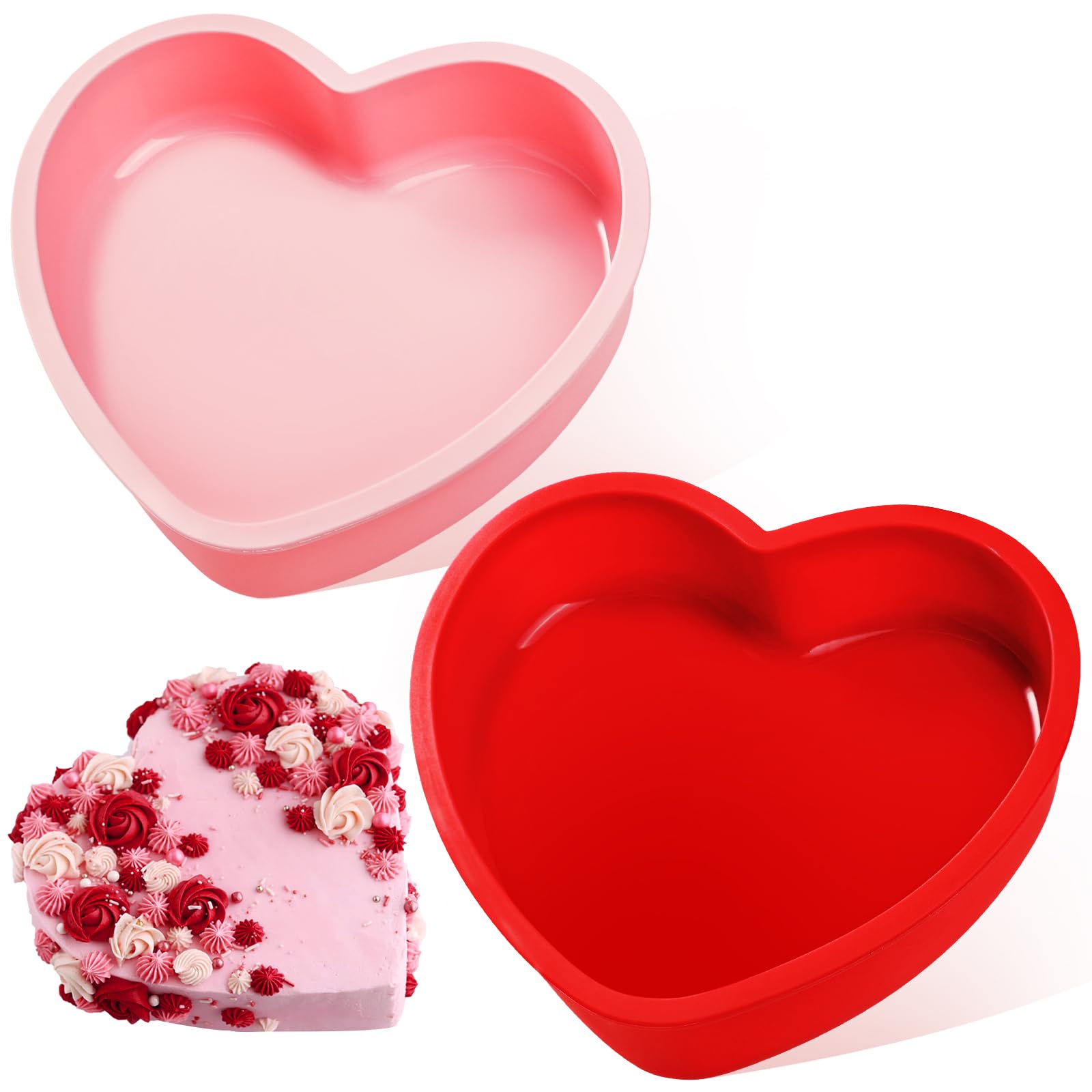 webake Heart Shaped Silicone Cake Mould 2 Pcs 8 inch Love Heart Cake Tins 20cm Baking Tray Cakes Pan for Cakes, Pudding