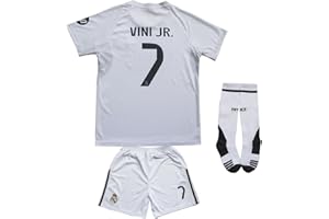 KWFOM Vini Jr #7 Vinicius Home 25/26 White Kids Soccer Jersey Kit with Shorts/Socks Set Youth Sizes