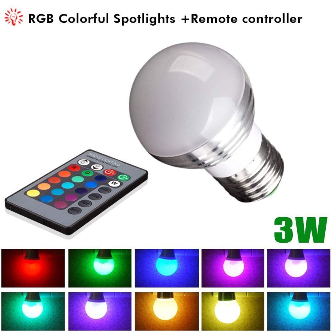 BOLWEO [4 Pack] Color Changing Light Bulb with Remote, E26 E27 Base 3W 16 Colored RGB LED Dimmable Mood Light Flood Light Bulbs Energy Saving Lamps for Home, Bar, Party, KTV