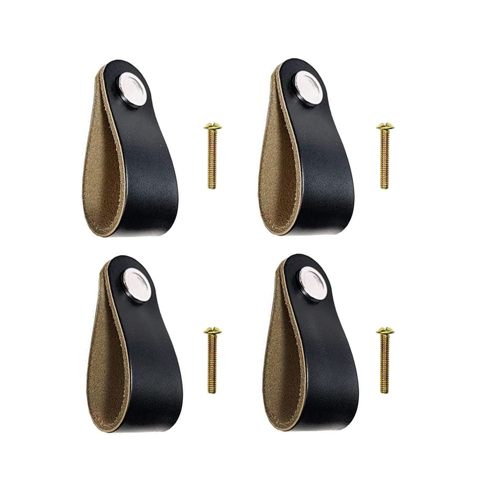 KAILEE 4pcs Leather Drawer Pulls Black Leather Handles for Furniture Leather Drawer Knobs with Screws Leather Cabinet Pulls for Drawers Cupboards Kitchen Wardrobe Dresser Door 143x25mm