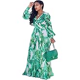 Nuofengkudu Womens Chiffon Deep V-Neck Stripe Printed Maxi Dress Unique Loose Summer Boho Dresses High Waiste(S-5XL)