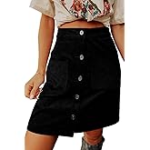 Happy Sailed Womens Corduroy Skirts Fall Winter High Waisted Button Down A-line Short Mini Skirt with Pockets