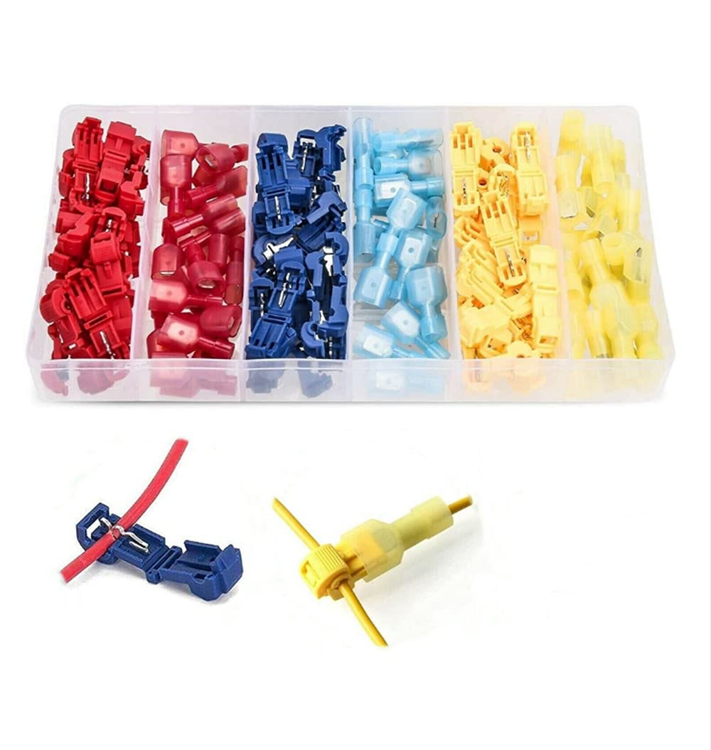 120 Pieces T-Tap Cable Connectors, Self-Insulating Electric Quick Splice Cable Clamps, Insulated Quick Coupling Spade Clamp Assortment Kit with Storage Case