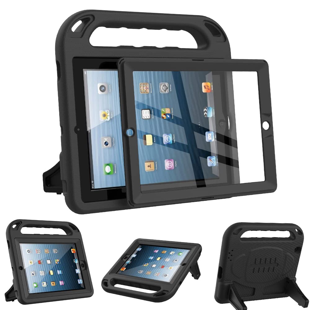 Surom Kids Case Compatible with iPad 2 3 4 (Old Model) - Built-in Screen Protector, Shockproof Handle Stand Kids Friendly Protective Case Compatible with iPad 2nd 3rd 4th Generation, Black