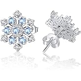Hopply Winter Snowflake Christmas Earrings Stud for Women's, 925 Sterling Silver Snowflake Stud Earrings with White Cubic Zirconia Christmas Gift Jewelry for Ladies