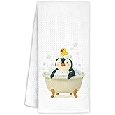 MOLYUB Funny Penguin Bathroom Hand Towels,Animal Lovers Gifts Decorative Hand Towels for Washroom Restroom,Penguin Gifts for Women Kids,Penguins Bathroom Decor,16x24 Inches
