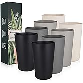 greenandlife Premium Wheat Straw Cups 20 oz Set of 8 Alternative to Plastic Cups Reusable Unbreakable Drinking Cup Dishwasher Safe Water Glasses Tumblers, Grey and Black