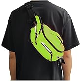 Large Fanny Pack for Men Women with Reflective Stripe, Concealed Casual Waist Bag with Adjustable Belt for Cycling Hiking Fishing Camping Travel (Green)