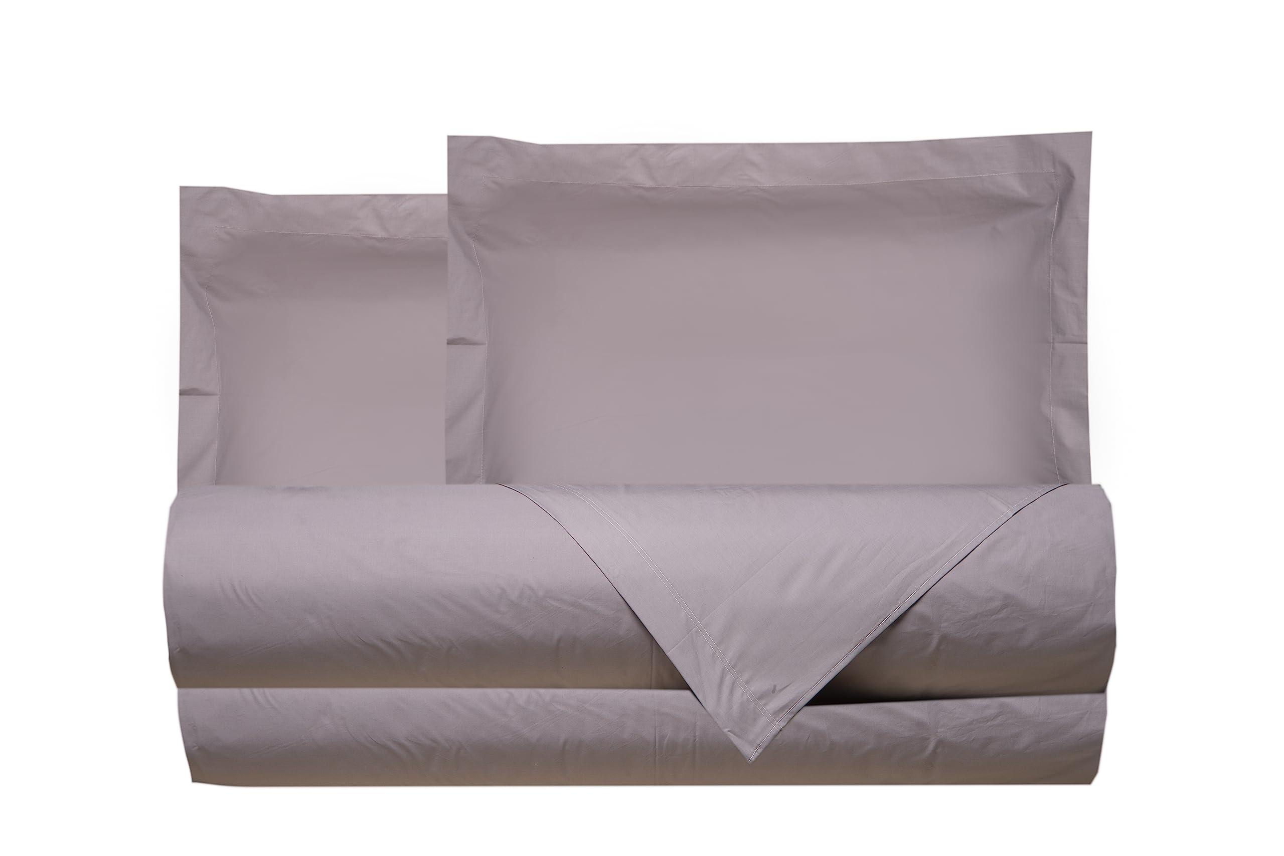 Smart Deco Home Complete Bed Sheet Set 100% Pure Cotton Percale Double Bed with Pillowcases 3 Shuttlecocks Made in Italy Smoke Grey