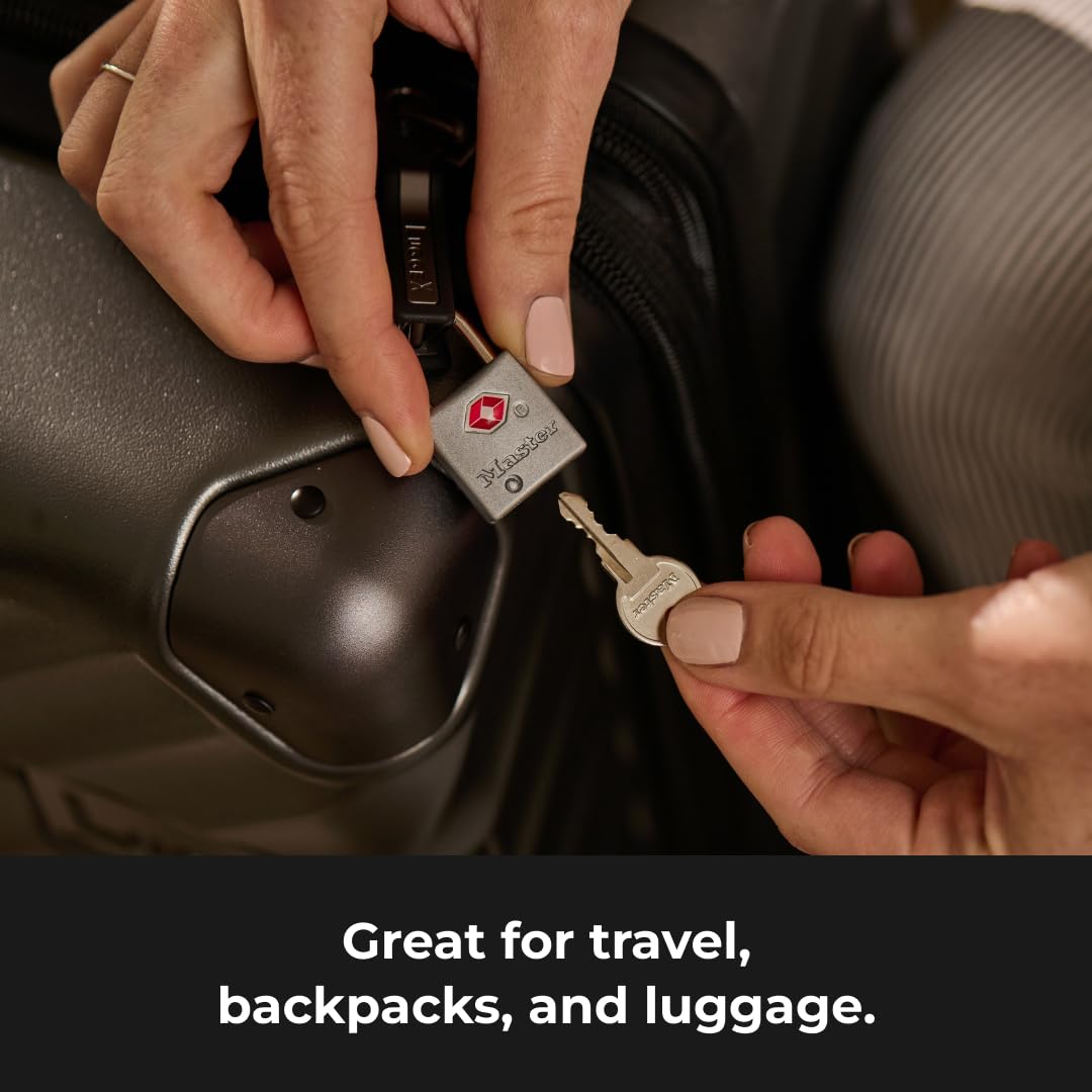 Master Lock Brass TSA Locks for Luggage with Key, TSA Approved Keyed Padlock for Backpacks, Suitcases, and Luggage, Zipper Lock, 4 Pack, 4683Q