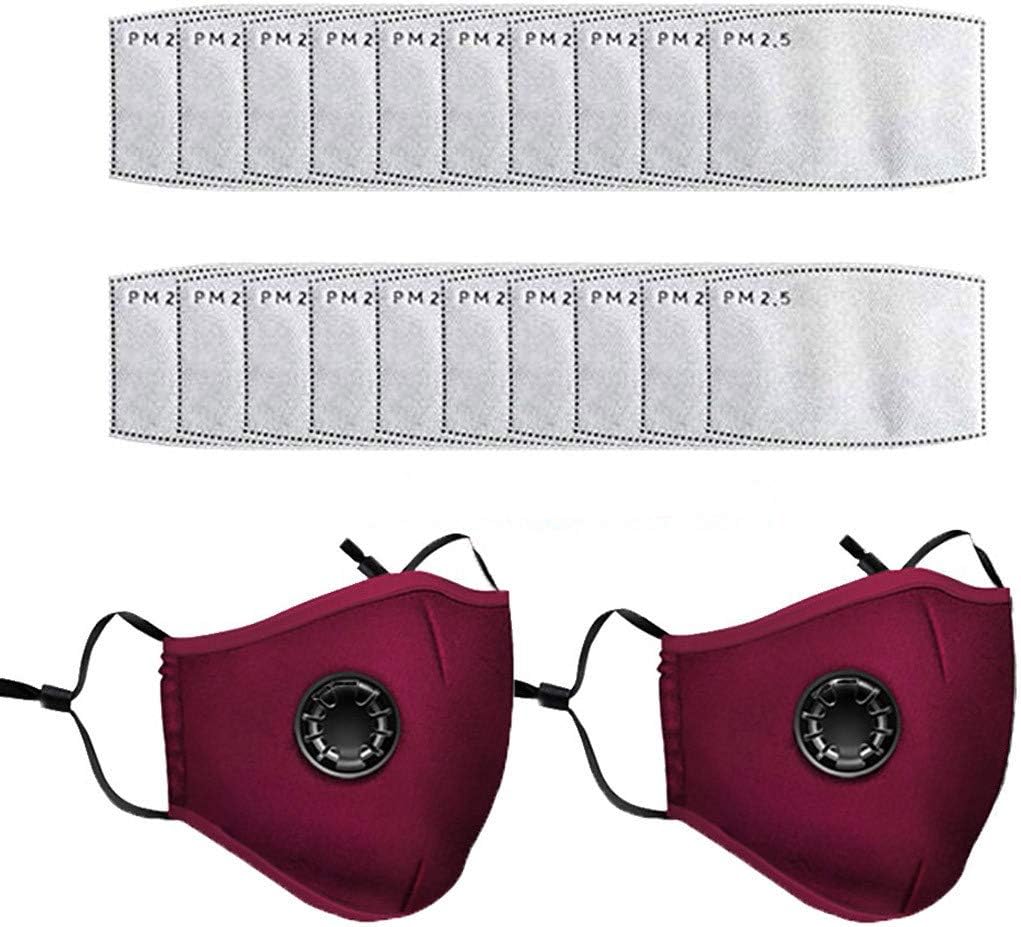 Renile New Unisex, Cotton Washable Reusable, Dust-Proof for Riding, Practical Personal Care Supplies (2 pcs cover + 20 pcs filter, Red)