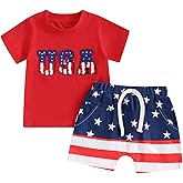 ZyHwShine Baby Boy 4th of July Outfit Stars Stripes USA Short Sleeve T Shirts Shorts Set Fourth of July Toddler Outfit (American Flag-Red, 0-6 Months)