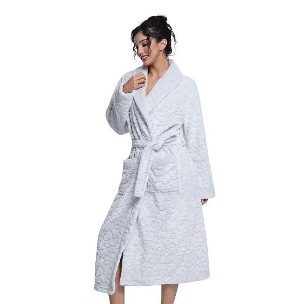 SOFPRACE WOMENS LONG FLEECE ROBE SOFT PLUSH ROBES FOR WOMEN WARM BATHROBES COMFY HOUSE COAT FULL-LENGTH WITH POCKET (US, ALPHA, X-LARGE-GREY)