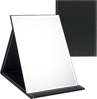 OWLKELA Portable Folding Mirror 16x12 cm Black PU Leather Travel Vanity