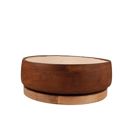 Lasaki Asteria Round Ceramic Pots with Wooden Tray Plate for Indoor Plants | Planters, Flower Pots, Gamla, Outdoor, Succulent Pot, Home D