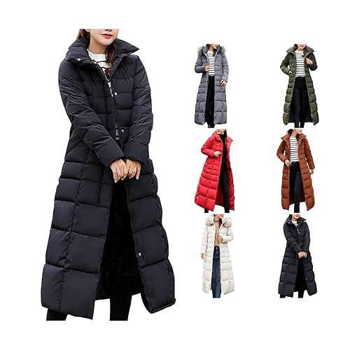 Winter Coats For Women Uk Long Winter Jacket With Hood Quilted Jacket Ladies Coats Quilted Padded Coat Hoodie Top Plain Long Coat Thick Warm Black L