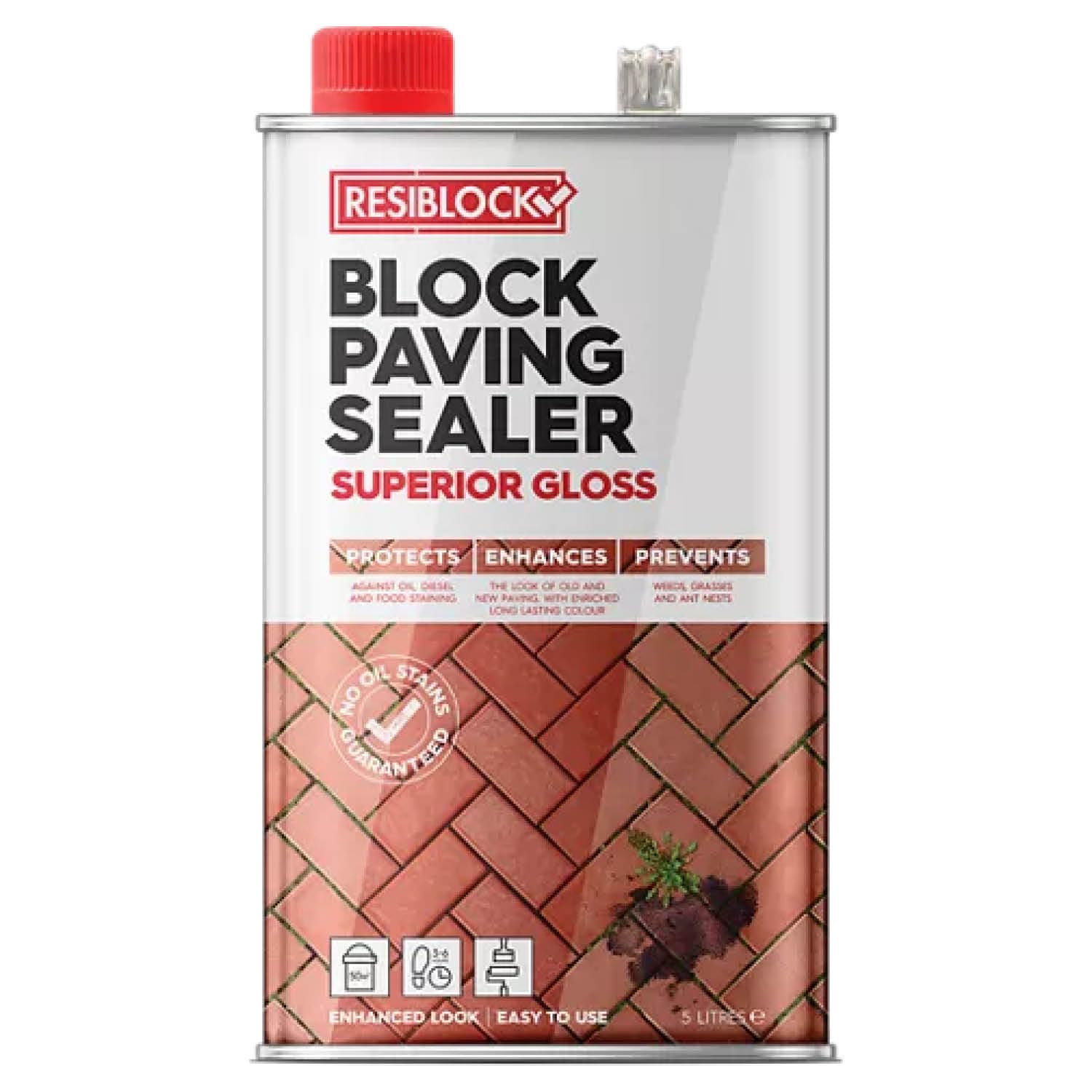 Resiblock Superior Block Paving Sealer – Easy To Apply – Resistance to De-icing Salts – Gloss – 5 Litre