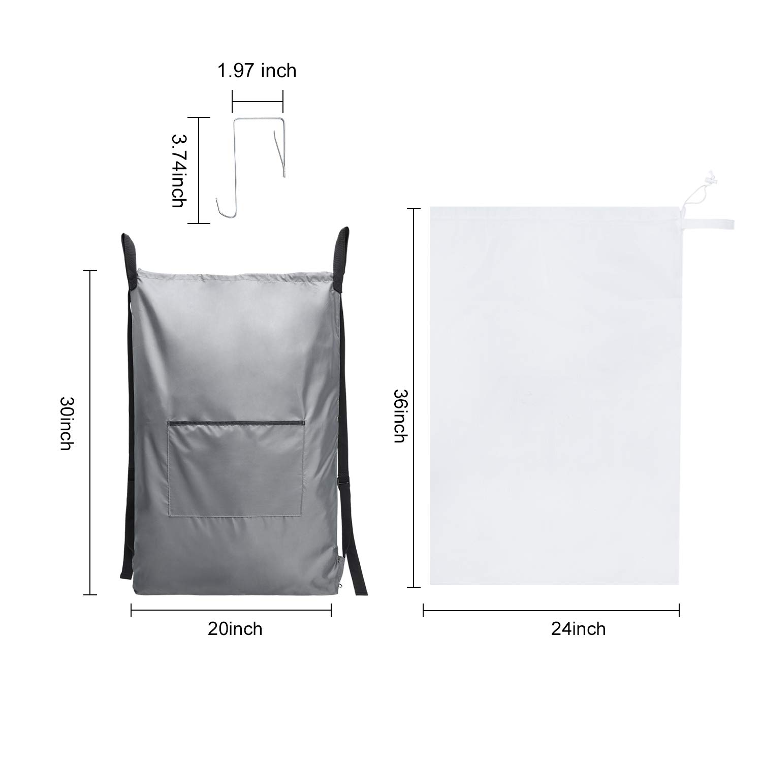 Laundry Hamper Bag, Large Laundry Backpack with Adjustable Shoulder Straps, Drawstring Lockable Door Hanging Bag for College Dorm, Bedroom, Bathroom (1 Laundry Backpack + 1 Laundry Mesh Bag)