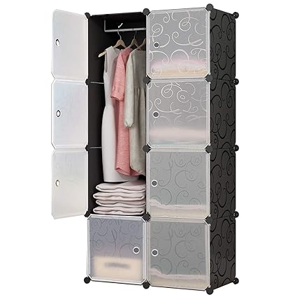 Koossy Erweiterbares Kinderregal Kinder Kleiderschrank für Kinderzimmer Wohnzimmer und Schlafzimmer(5Cuebs&1Hanger)
