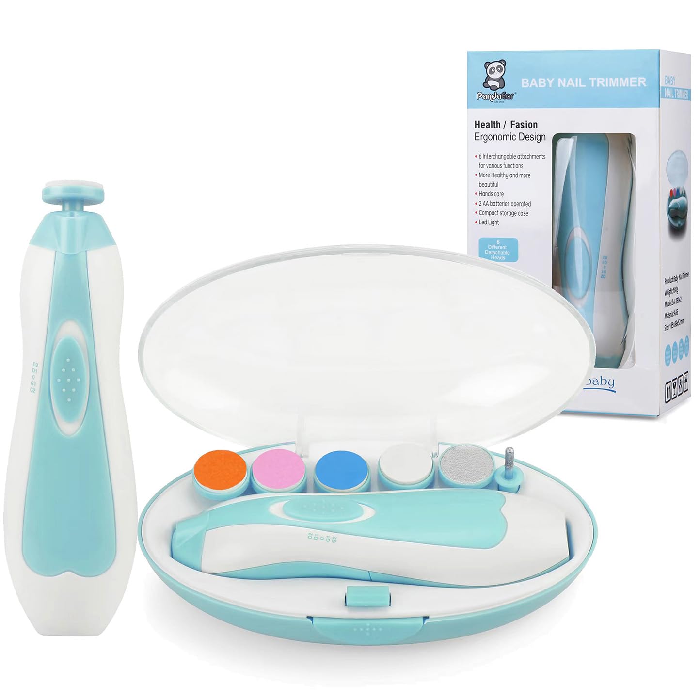 PandaEar Baby Nail Trimmer Newborn, Electric Nail File Baby Nail Clippers Kit with Extra 6 Replacement Pads (Blue)