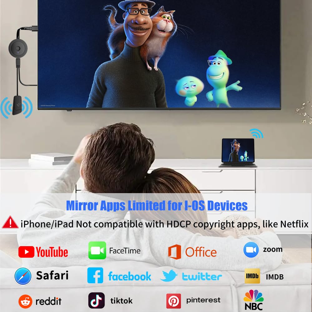 Wireless HDMI Display Adapter 4K, Screen Mirroring Display Dongle, Streaming Video & Audio from i-Phone i-Pad Tablet Laptop PC iOS Android Windows to TV Projector Monitor Support Airplay Miracast DLNA