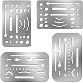 Clabby 4 Pcs Drafting Eraser Shield for Drawing Stainless Steel | Drawing Template Tools Stencil with 26 Openings or 27 Openings for Mechanical Engineering Artists, 2 Designs