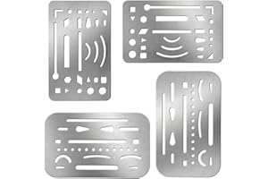 Clabby 4 Pieces Erasing Shield Stainless Steel Drawing Template Shield Drafting Tools with 26 Openings or 27 Openings for Mechanical Drawing Engineering, 2 Designs