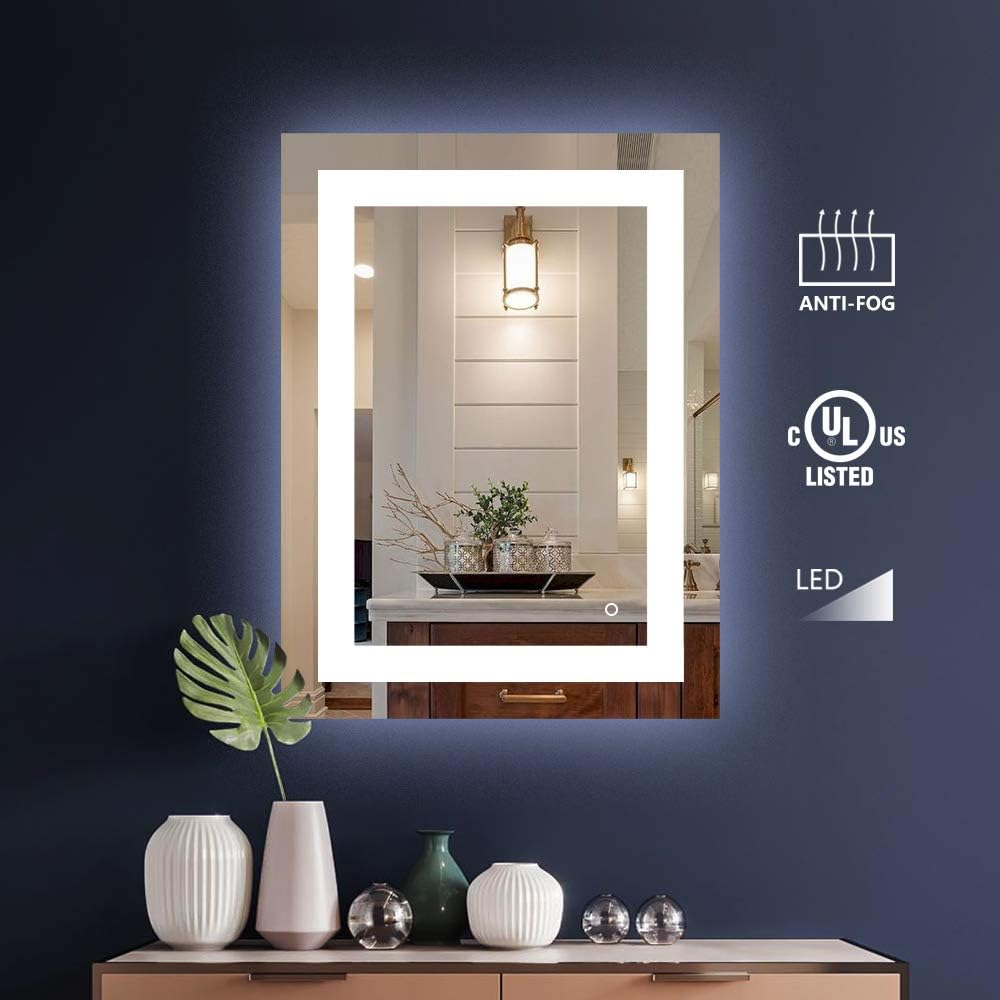 KIVA RHYME 32"X24" Bathroom LED Lighted Backlit Mirror, Anti-Fog Bathroom Makeup Vanity Lighting Mirror with Touch Button and Dimmer Light