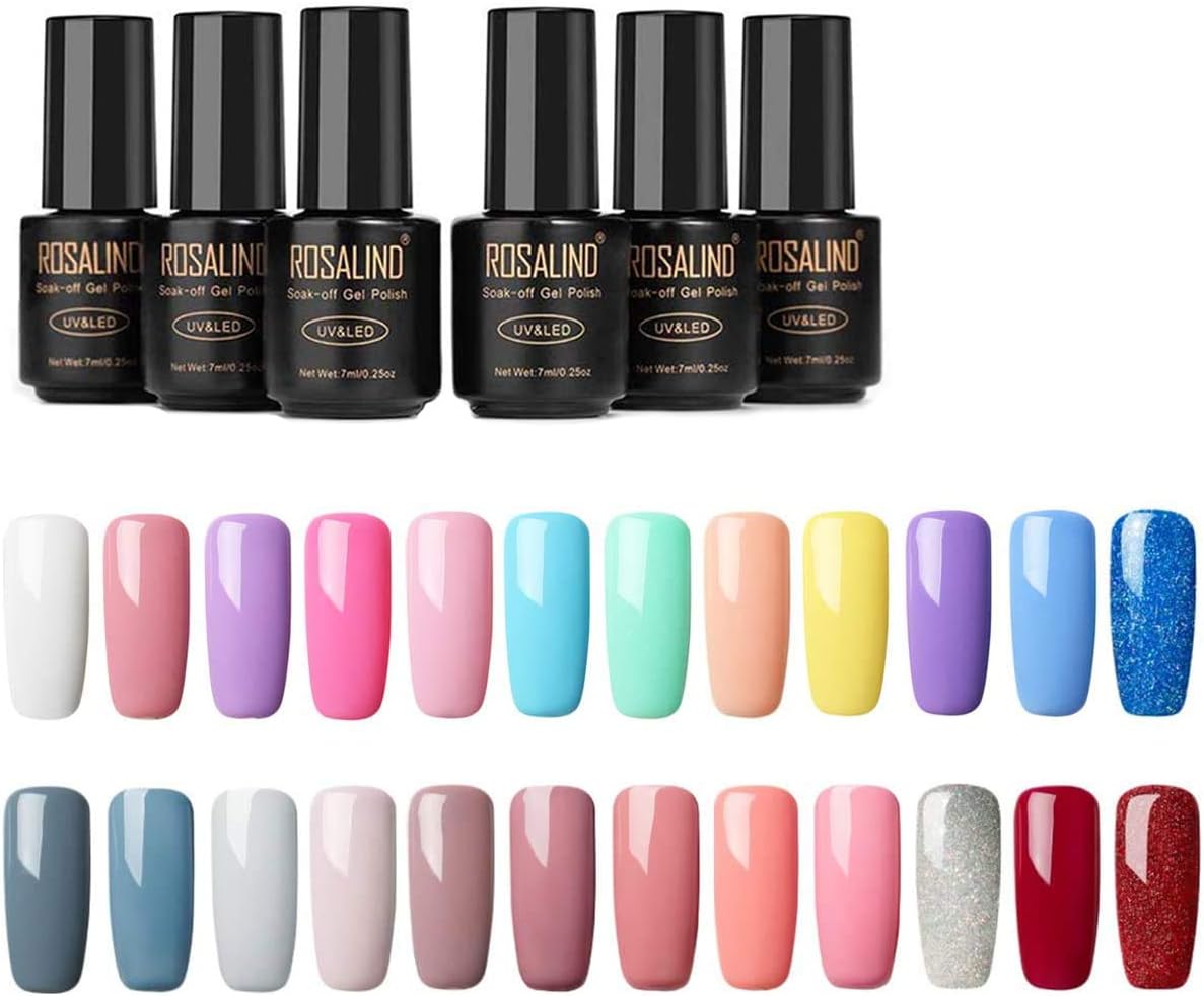 ROSALIND Gel Nail Polish 24 Colors Semi Permanent Varnish Small Bottle Manicure Home UV Gel (set2)