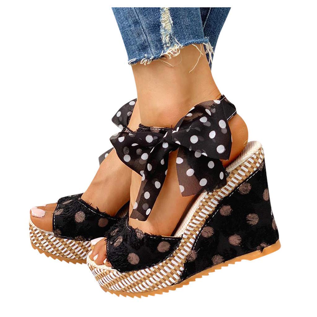 ZBYY Womens Wedge Sandals Open Toe Tie Lace Up