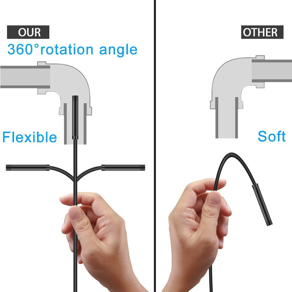 USB Endoscope for Android - DIKI 2 in 1 Waterproof Endoscope Inspection Camera with 6 Led and 5M Snake Cable with USB Adapter for Android Phone Tablet Device - 16.5FT