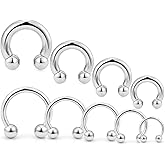 Ocptiy 00G 0G 2G 4G 6G 8G 12G 14G 16G 20G Septum Ear Earrings Gauges Stretching Kit Surgical Steel Horseshoe Septum Eyebrow Lip Navel Belly Ring Cartilage Helix Tragus Earrings Piercing Kit