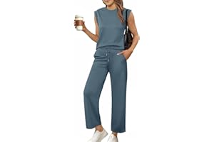 Glamaker Women's 2 Piece Sets Summer Lounge Travel Outfits Sleeveless Wide Leg Airport Casual Trendy Sweatsuits