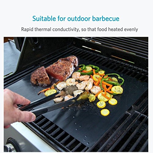 Kuke bbq grill mat (Set of 3) Non-Stick grilling mat for Gas, Charcoal, Electric Grill Sheet black copper grill mats (black)